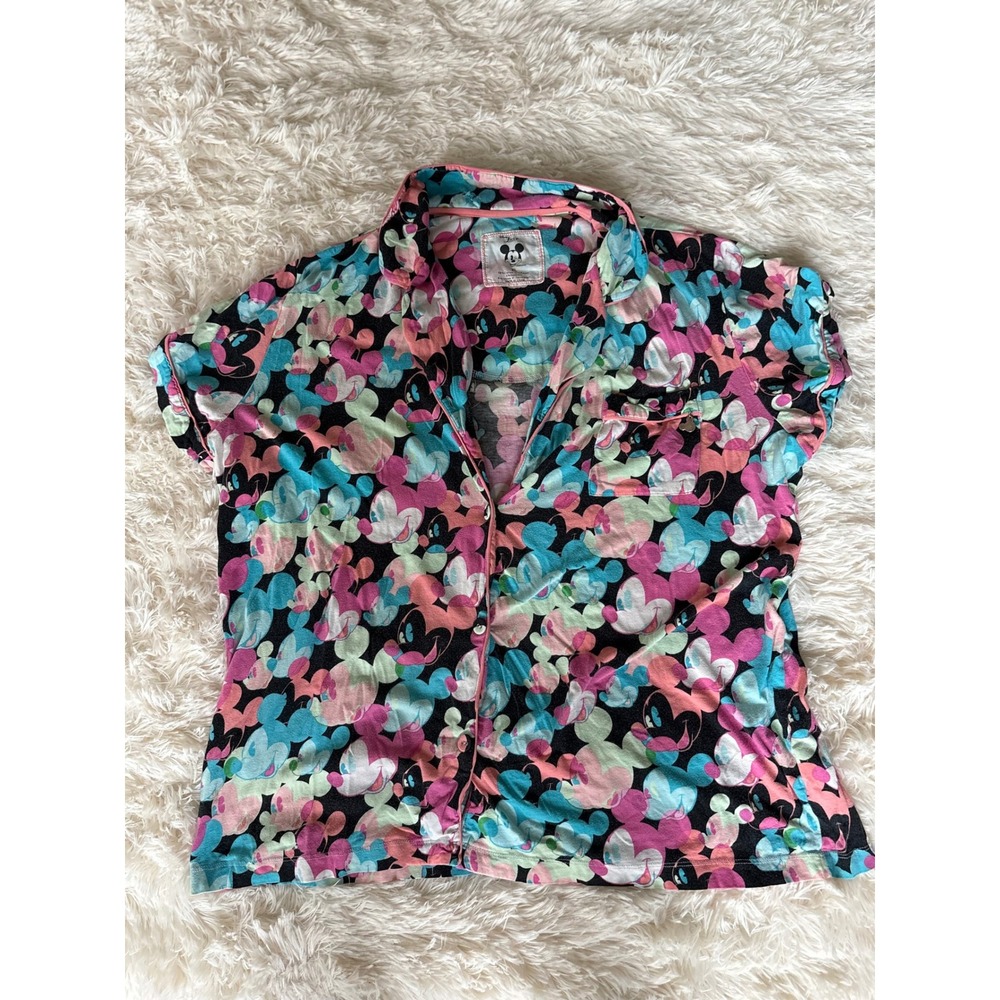 Disney Luxe Mickey Mouse Pajama Top Button Front‎ Short Sleeve XL